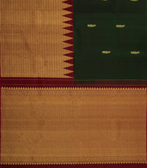 Bottle Green Handloom Half & Half Kanchipuram Silk Saree With Buttas-KA14358