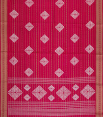 Red Printed Art Dola Silk Saree With Stripes & Floral Motifs-BL5753