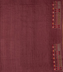 Crimson Printed Tussar Silk Saree With Floral Motifs & Meena Embroidered Border-TU3813