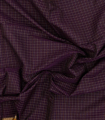 Dark Purple Handloom Silk Cotton Saree With Checks-SC4373