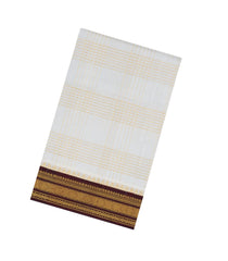 White Handloom Korvai Silk Cotton Saree With Checks & Contrast Border-SC3870