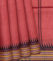 Chestnut Pink Woven Tussar Silk Saree With Temple Border-Chestnut Pink