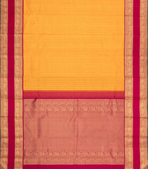Mango Yellow Handloom Korvai Kanchipuram Silk Saree With Floral Stripes-KA15962