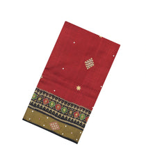Maroon Handloom Pure Silk Saree With Hand Embroidery & Ikat Border-EN2117