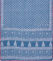 Steel Blue Printed Jaipur Cotton Saree With Tie & Dye Motifs-JC1850