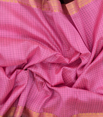 BubbleGum Pink Handloom Korvai Silk Cotton Saree With Checks-SC3905