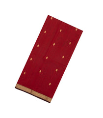 Red Handloom Maheswari Silk Cotton Saree With Buttas & Zari Border-SC4859