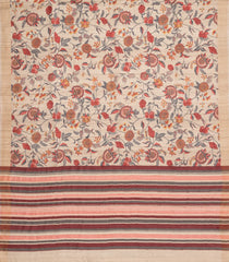 Taupe Handloom Tussar Silk Saree With Red Printed Motifs-TU3437