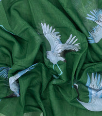 Sea Green Printed Art Linen Saree With Zari Border-BL5550