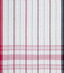 White Woven Bengal Cotton Saree With Stripes & Contrast Border-BG1890