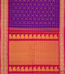Purple Handloom Gadwal Silk Cotton Saree With Checks & Buttas-GA0380