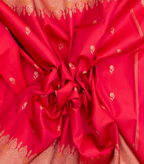 Dark Peach Handloom Kanchipuram Silk Saree With Floral Zari Buttas-KA12966