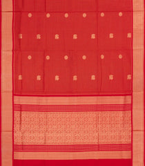 Red Handloom Silk Cotton Saree With Checks & Buttas-SC4243