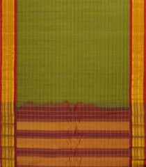 Leafy Green Handloom Gadwal Silk Cotton Saree With Contrast Border-GA0441