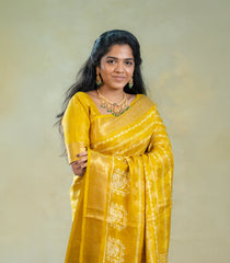 Mustard Woven Synthetic Dola Silk Saree With Floral Motifs-BL4687