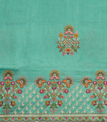 Aquamarine Woven Synthetic Blended Saree With Embroidered Motifs-EN2086