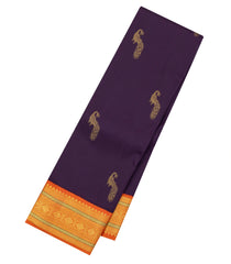 Dark Burgundy Handloom Korvai Kanchipuram Silk Saree With Peacock Buttas-KA14507