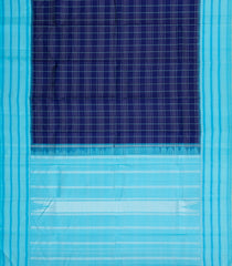 Navy Blue Handloom Korvai Kanchipuram Silk Saree With Checks-KA15219