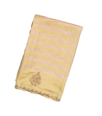 Sandal Handloom Silk Saree With Stripes & Hand Embroidered Motifs-EN1733