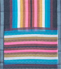 Multi Colour Woven Art Linen Saree With Printed Stripes-BL3960