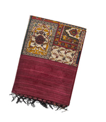 Burgundy Handloom Dupion Silk Saree With Printed Jaal Motifs