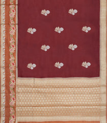 Brown Woven Banarasi Poona Silk Saree With Buttas & Contrast Meena Border-BP1039