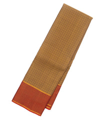 Beige Handloom Kanchipuram Silk Saree With Zari Checks