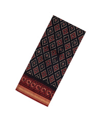 Black Printed Chanderi Cotton Saree With Zari Border-CC1483