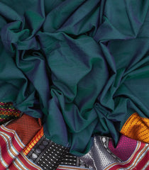 Teal Woven Cotton Saree With Kasuti Hand Embroidery Motifs-EN1757