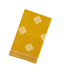 Mustard Printed Art Dola Silk Saree With Stripes & Floral Motifs-BL5752