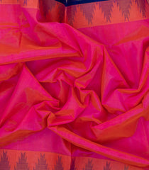 Hot Pink Handloom Silk Cotton Saree With Contrast Temple Border-SC3933
