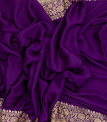 Purple Handwoven Banarasi Khadi Georgette Silk Saree With Zari Border-BE1728