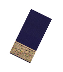 Dark Blue Woven Art Dupion Saree With Meena Floral Border-BL5921