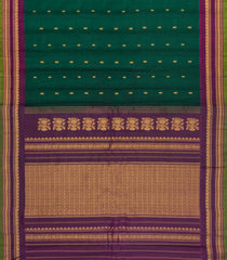 Bottle Green Handloom Gadwal Silk Cotton Saree With Buttas-GA0418