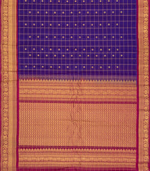 Purple Handloom Gadwal Silk Cotton Saree With Checks & Buttas-GA0363
