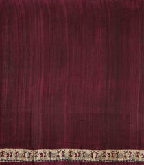 Beige Printed Tussar Silk Saree With Maroon Tribal Motifs & Contrast Border-TU3776