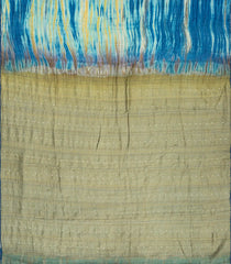 Blue Handloom Tussar Silk Saree With Printed Tie & Dye Motifs-TU2837