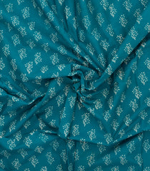 Cyan Printed Jaipur Cotton Saree With Printed Floral Motifs-JC1783