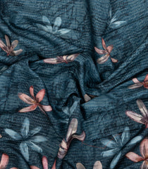 Dark Grey Printed Synthetic Tussar Saree With Zari Stripes-BL5352