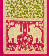 Light Green Printed Jaipur Cotton Saree With Pichwai Motifs-JC1910