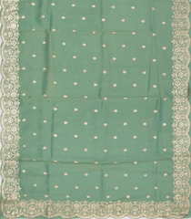 Aquamarine Woven Viscose Saree With Floral Embroidery