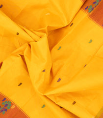 Yellow Woven Chettinad Cotton Saree With Buttas & Contrast Border-CN1818