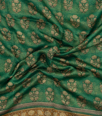 Green Printed Chanderi Cotton Saree With Checks & Floral Motifs-CC1615