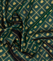 Dark Green Handloom Korvai Kanchipuram Silk Saree With Zari Checks & Buttas-KA15357