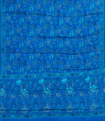 Blue Printed Pure Satin Silk Saree With Floral Motifs-PS0938