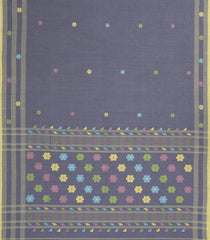 Grey Handloom Bengal Cotton Saree With Floral Buttas-BG1689