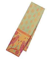 Turquoise Handloom Tissue Kanchipuram Silk Saree With Meena Floral Motifs-KA14553