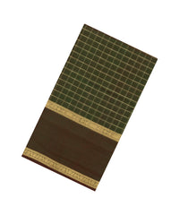 Dark Green Handloom Silk Cotton Saree With Zari Checks-SC4039