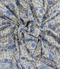 Taupe Handloom Chanderi Cotton Saree With Blue Printed Animal Motifs-CC1306