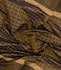 Dark Olive Handloom Silk Cotton Saree With Checks-SC4198